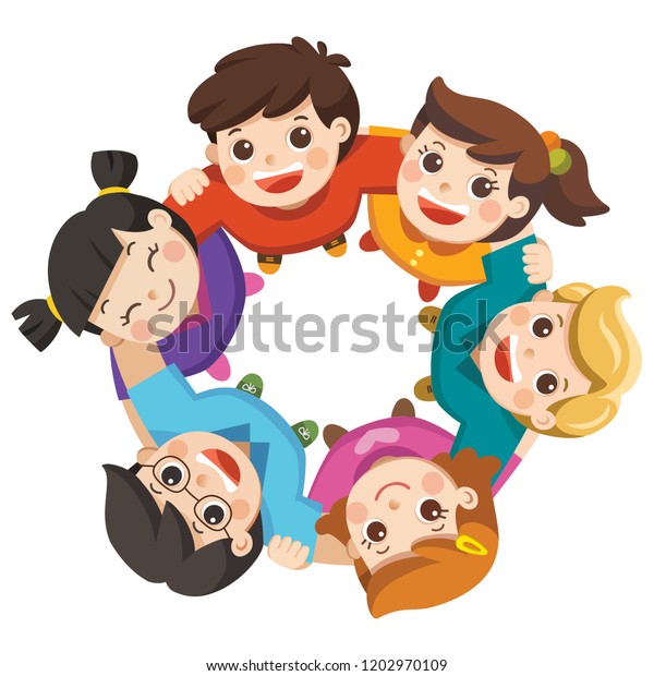 Friendship Boys Girls Standing Arm Arm Stock Vector (Royalty Free ...