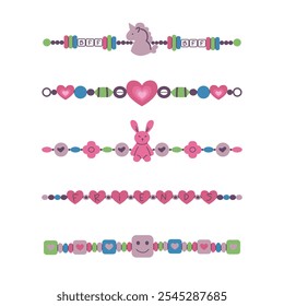 Friendship bracelet vector set. Handmade jewelry. Doodle illustration.