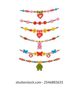 Conjunto de vetor de pulseira de amizade. Bijutaria artesanal. Ilustração de rabiscar.
