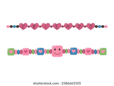 Friendship bracelet vector set. Handmade jewelry. Doodle illustration.