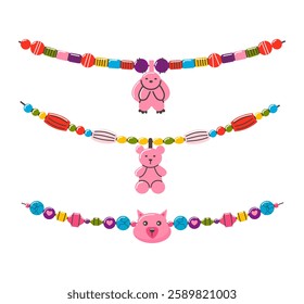 Friendship bracelet vector set. Handmade jewelry. Doodle illustration.