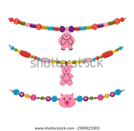 Friendship bracelet vector set. Handmade jewelry. Doodle illustration.