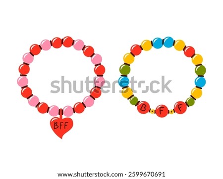 Friendship bracelet vector set. Handmade jewelry. Doodle illustration.