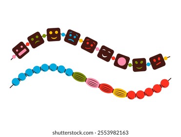 Friendship bracelet vector set. Necklace made of beads. Handmade jewelry. Doodle illustration.