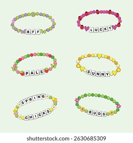 Friendship bracelets spring themed illustration design set. 