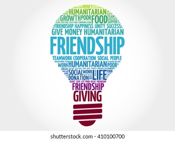 Friendship bulb word cloud collage concept