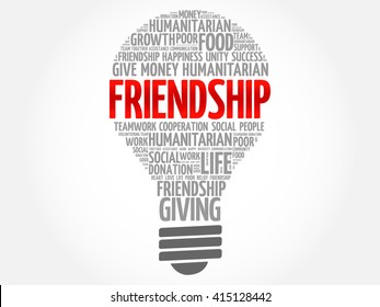 Friendship bulb word cloud collage concept