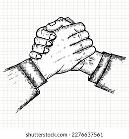 friendship by shaking hands, doodle sketch