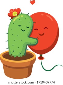 Friendship Cactus And Balloon Illustration