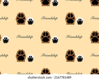 Friendship cartoon character seamless pattern on yellow background. Pixel style