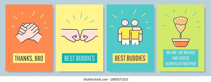 Friendship Celebration Greeting Card With Color Icon Element Set. Best Buddies. Postcard Vector Design. Decorative Flyer With Creative Illustration. Notecard With Congratulatory Message