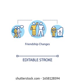 Friendship changes concept icon. Mates loss. Relationships ending, break up idea thin line illustration. Remembering best friends. Vector isolated outline RGB color drawing. Editable stroke