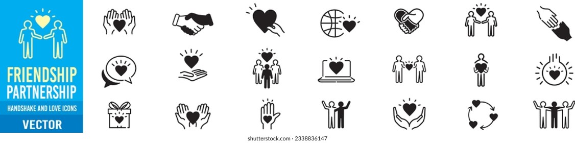 Friendship Charity Partnership love line icons. 