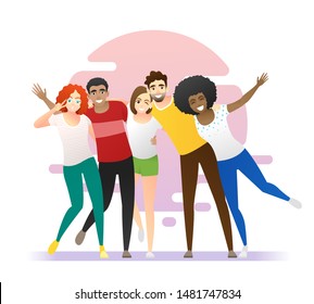 Friendship concept background with group of young friends having fun together , vector , illustration