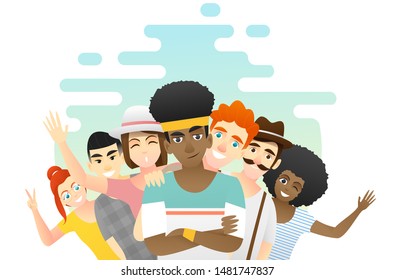 Friendship concept background with group of young friends having fun together , vector , illustration