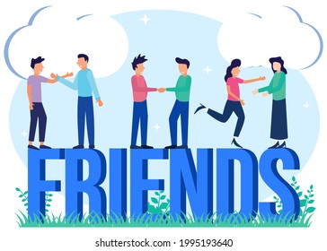 Friendship Concept Flat Style Vector Illustration. Happy Group of People Smiling and Laughing Together. Character in Good Relationships, Togetherness, Happiness.