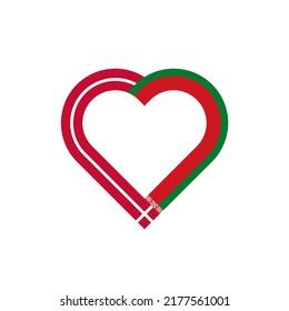 friendship concept. heart ribbon icon of denmark and belarus flags. vector illustration isolated on white background