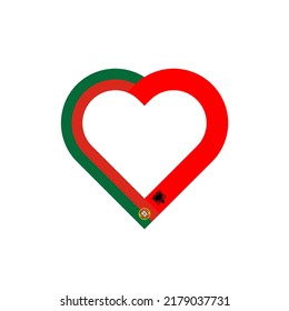 friendship concept. heart ribbon icon of portuguese and albanian flags. vector illustration isolated on white background