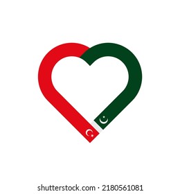friendship concept. heart ribbon icon of turkey and pakistan flags. vector illustration isolated on white background