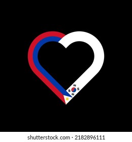 friendship concept. heart ribbon icon of philippines and korea republic flags. vector illustration isolated on black background