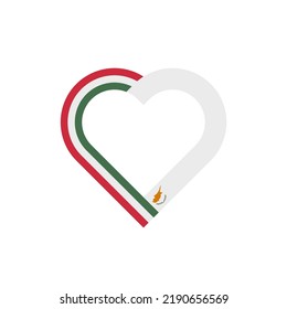 friendship concept. heart ribbon icon of hungary and cyprus flags. vector illustration isolated on white background