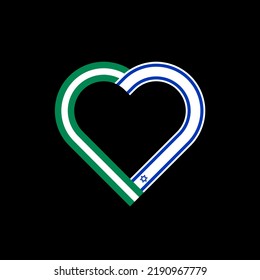 friendship concept. heart ribbon icon of nigeria and israel flags. vector illustration isolated on black background