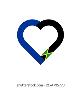 friendship concept. heart ribbon icon of european union and jaimaica flags. vector illustration isolated on white background