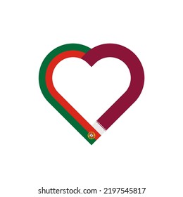 friendship concept. heart ribbon icon of portugal and qatari flags. vector illustration isolated on white background