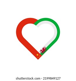 friendship concept. heart ribbon icon of china and wales flags. vector illustration isolated on white background