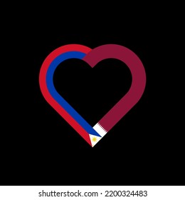 friendship concept. heart ribbon icon of filipino and qatari flags. vector illustration isolated on black background