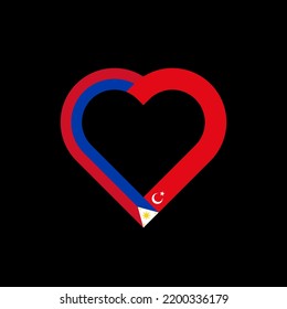 friendship concept. heart ribbon icon of filipino and turkish flags. vector illustration isolated on black background