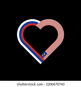 friendship concept. heart ribbon icon of russia and malaysia flags. vector illustration isolated on black
