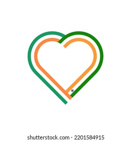 friendship concept. heart ribbon icon of ireland and india flags. vector illustration isolated on white background