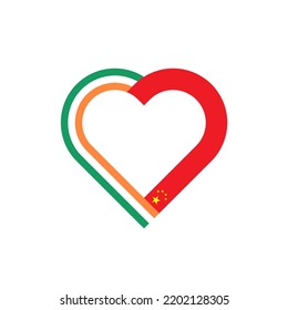 friendship concept. heart ribbon icon of ireland and china flags. vector illustration isolated on white background