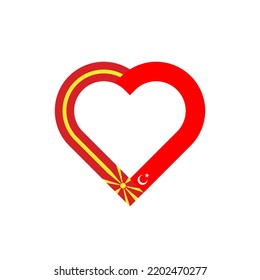 friendship concept. heart ribbon icon of north macedonian and turkish flags. vector illustration isolated on white background