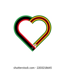 friendship concept. heart ribbon icon of libya and zimbabwe flags. vector illustration isolated on white background
