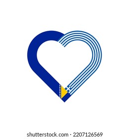 friendship concept. heart ribbon icon of bosnian and greek flags. vector illustration isolated on white background