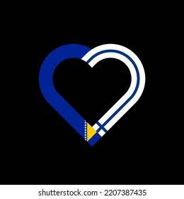 friendship concept. heart ribbon icon of bosnian and finnish flags. vector illustration isolated on black background