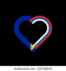 friendship concept. heart ribbon icon of bosnian and slovenian flags. vector illustration isolated on black background