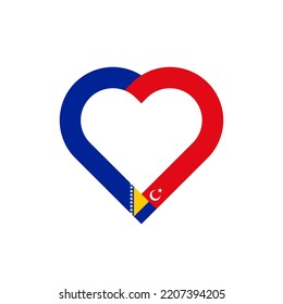 friendship concept. heart ribbon icon of bosnian and turkish flags. vector illustration isolated on white background