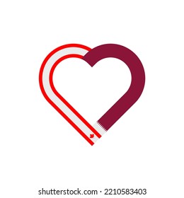 friendship concept. heart ribbon icon of canadian and qatari flags. vector illustration isolated on white background