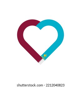 friendship concept. heart ribbon icon of qatar and kazakhstan flags. vector illustration isolated on white background
