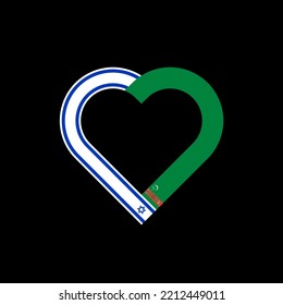 friendship concept. heart ribbon icon of israel and turkmenistan flags. vector illustration isolated on black background