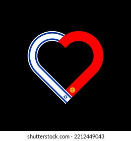 friendship concept. heart ribbon icon of israel and kyrgyzstan flags. vector illustration isolated on black background
