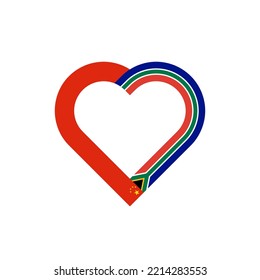 friendship concept. heart ribbon icon of chinese and south african state flags. vector illustration isolated on white background