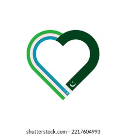friendship concept. heart ribbon icon of uzbekistan and pakistan flags. vector illustration isolated on white background