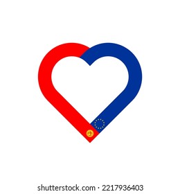 friendship concept. heart ribbon icon of kyrgyzstan and european union flags. vector illustration isolated on white background