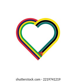 friendship concept. heart ribbon icon of mauritius and mozambique flags. vector illustration isolated on white background