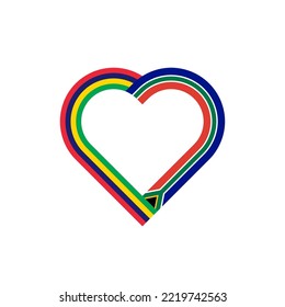 friendship concept. heart ribbon icon of mauritius and south africa flags. vector illustration isolated on white background