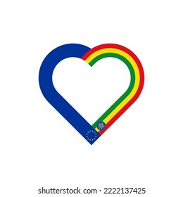 friendship concept. heart ribbon icon of european union and ethiopia flags. vector illustration isolated on white background